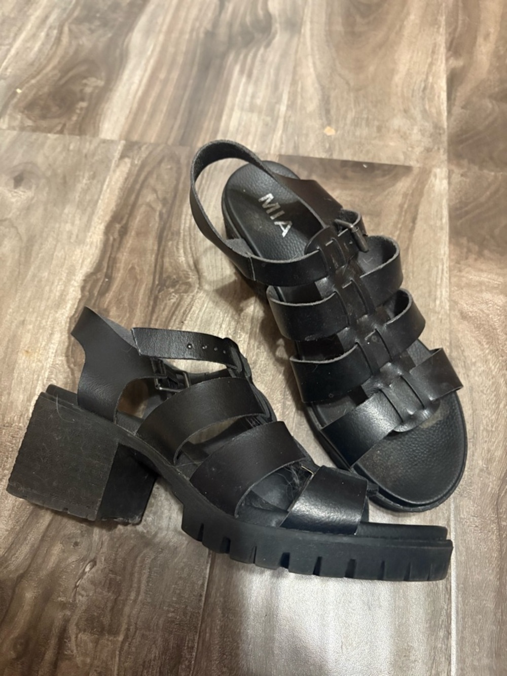 MIA Black Chunky Strappy Block Heel Sandals